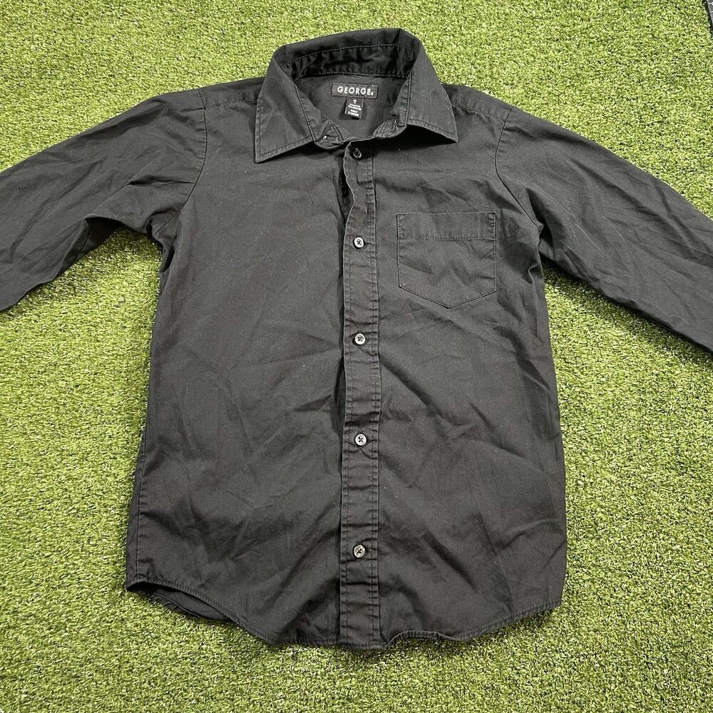 George Boys Black Long Sleeve Button-Up Dress Shirt M(8)